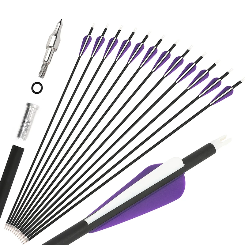 

6/12pcs Archery Carbon Arrows Rubber Vanes SP500 100Grain Arrowheads ID6.2mm for Recurve Compound Bow Hunting Shooting