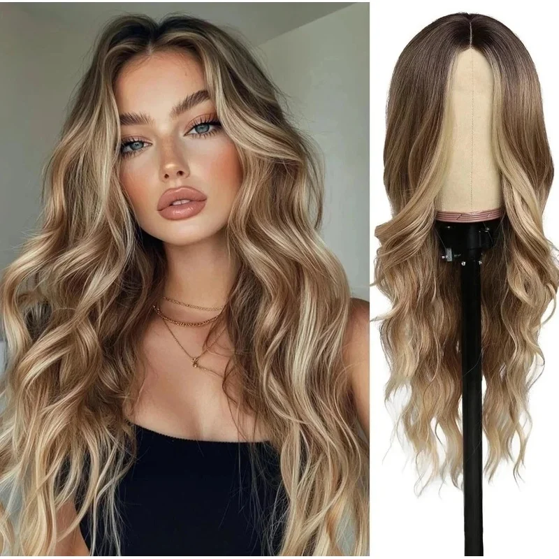Hair New Fashion Women's Long Natural Brown Mix Blond Wavy Wigs 20 In