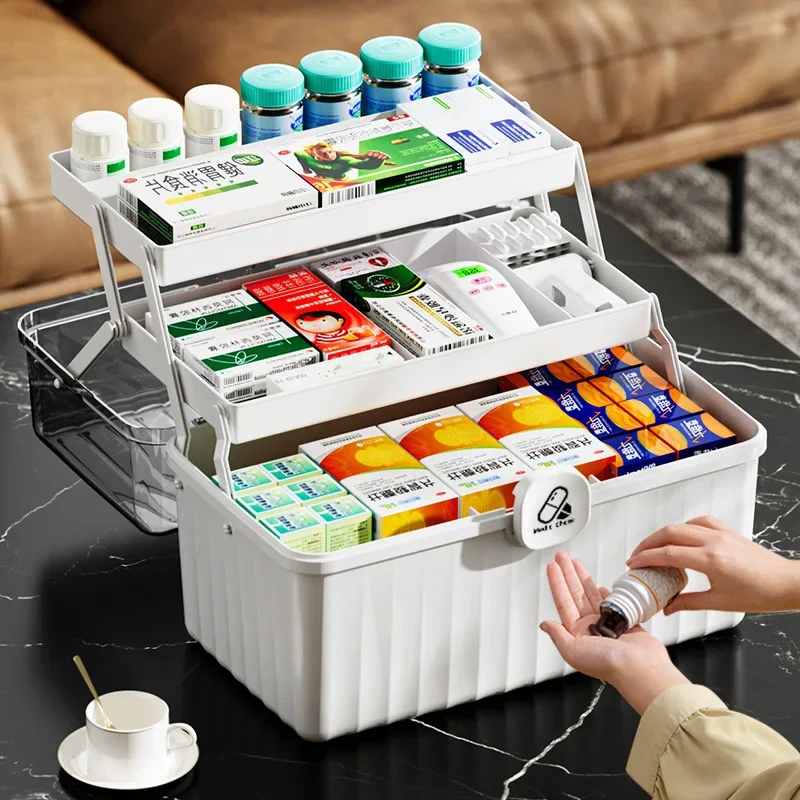 Large Capacity Portable Medical Box Home Use Outdoor Emergency Kit Family Health Care Box Medicine Storage Box