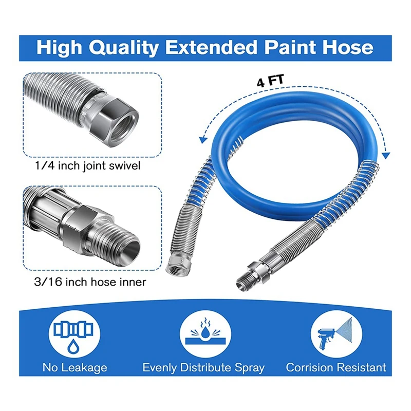 4Ft Airless Paint Spray Extension Hose,3/16Inch Pressure Paint Spray Whip Hose,3000PSI Extended Wall Painting Tube