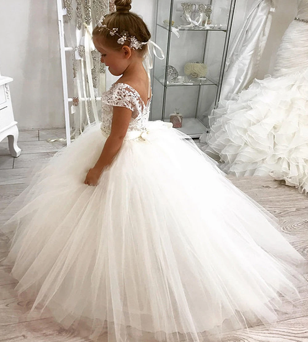 Customized Fashion Baby Flower Girl Dresses Tulle Lace Princess Prom Birthday Wedding Party Gowns Kids