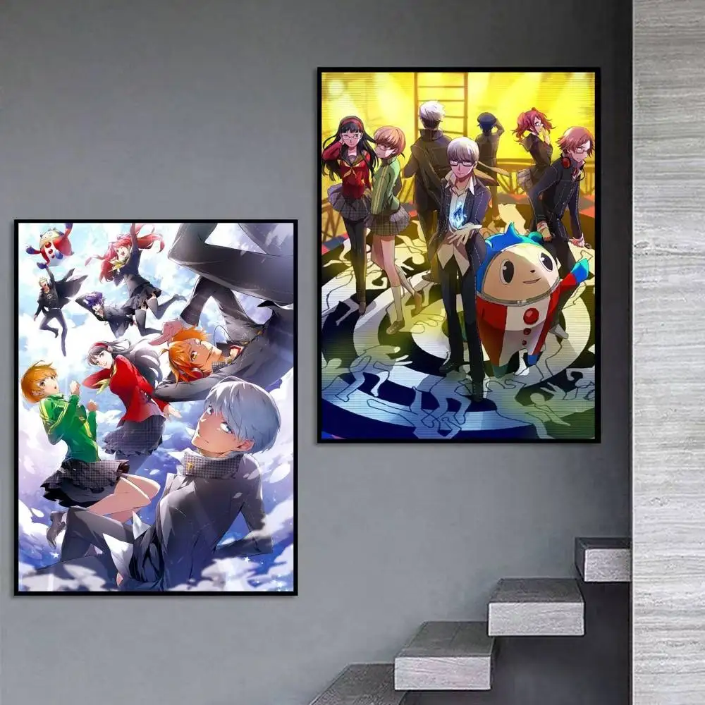P-Persona-4 The Golden Anime  Poster Self-adhesive Art Waterproof Paper Sticker Coffee House Bar Room Wall Decor