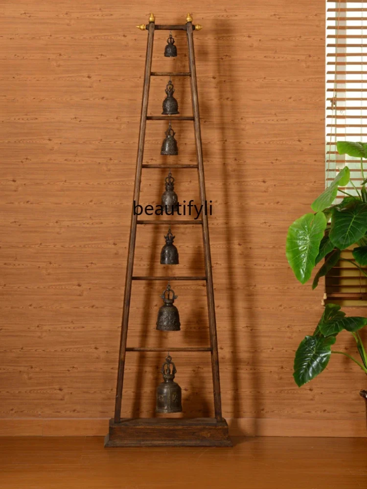 

07Thai Lucky Brass Bell Living Room Floor Big Decorations Solid Wood Porch Furnishings