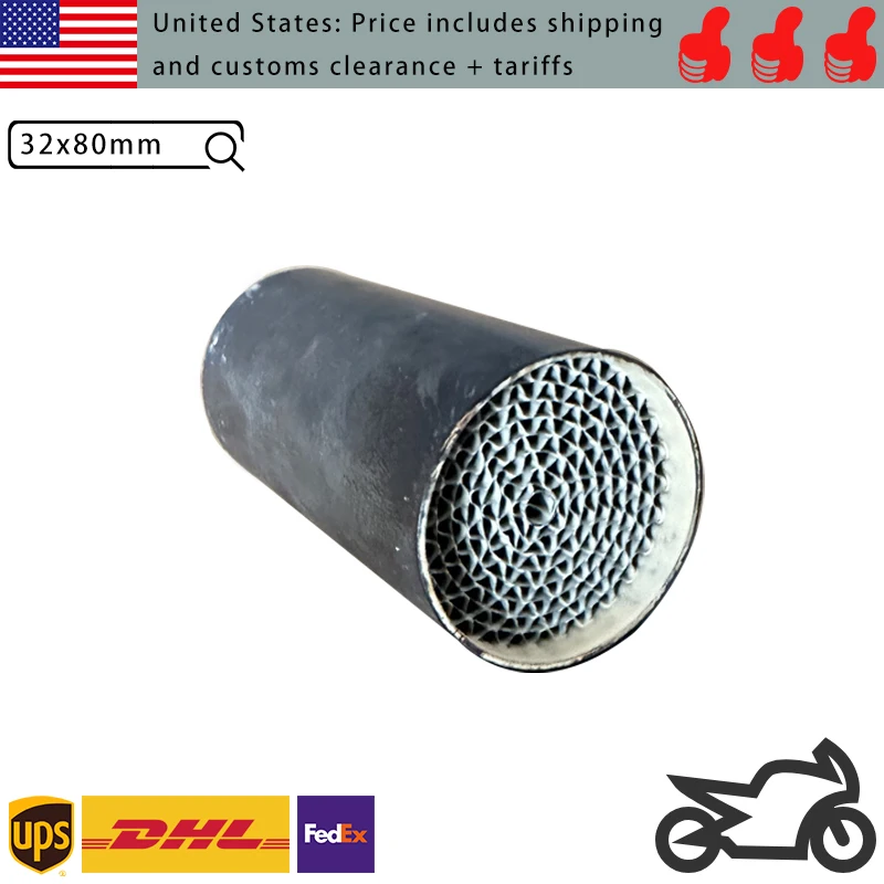 32 x 80 mm, EURO 3, 4, 5, 6, hochwertiger Motorrad-Katalysator-Konverter, 1 Stück, Dreiwege-Katalysator mit Beschichtung