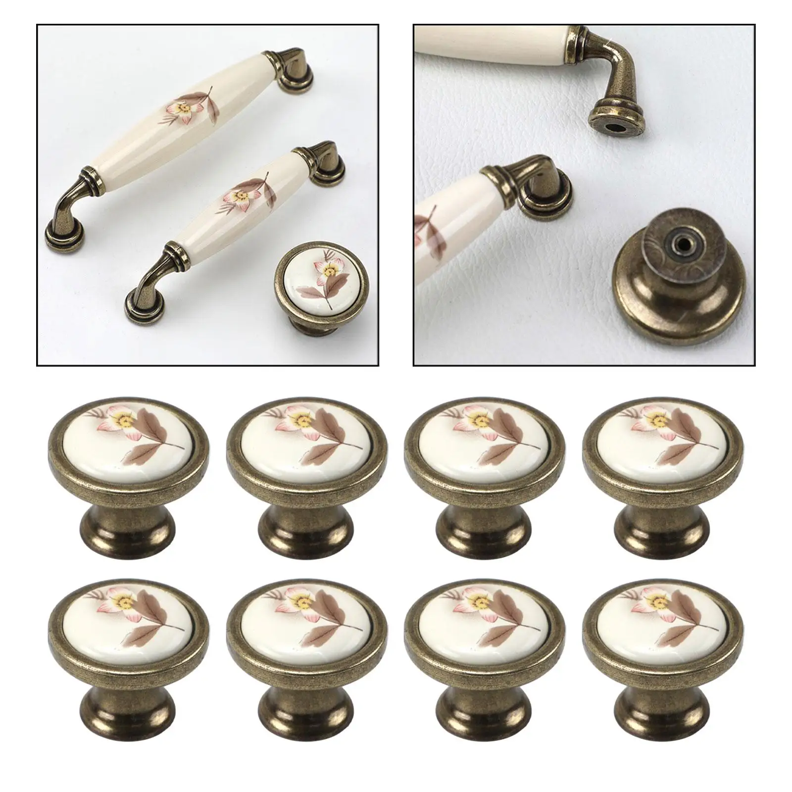 

8x Ceramic Cabinet Knobs Closet Door Handles for Bedroom Office Desks Drawer