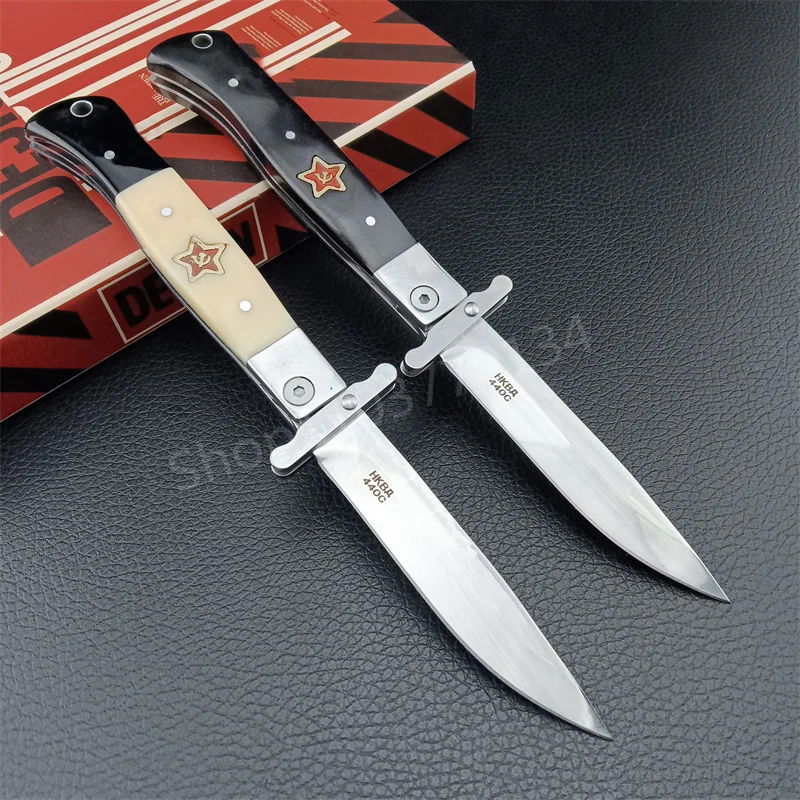 Russian Finka NKVD (KGB) EDC Folding Knife 440C Mirror Finish Blade Resin Handle Outdoor Manual Tactics Pocket Knives Multi Tool