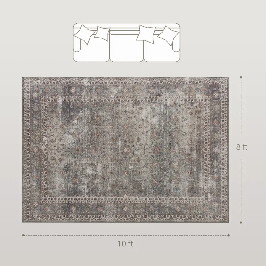 Machine Washable Area Rug 8x10, Non-Slip Traditional Floor Cover Foldable Carpet For Living Room, Dark Mixed-Brown