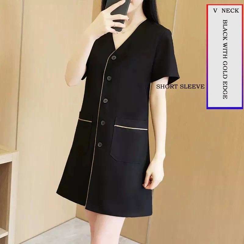 White Black Short Beauty Dress Spa Uniform Scrub Tops Nurse Doctor Plus Size Surgery Clothes Salon Lab Coat Beautician Tops xxxl