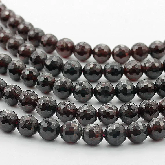 Natural Garnet Faceted Beads 4mm 6mm 8mm 9mm 10mm Faceted Round Gem stone loose beads For jewelry making 1string 15.5\