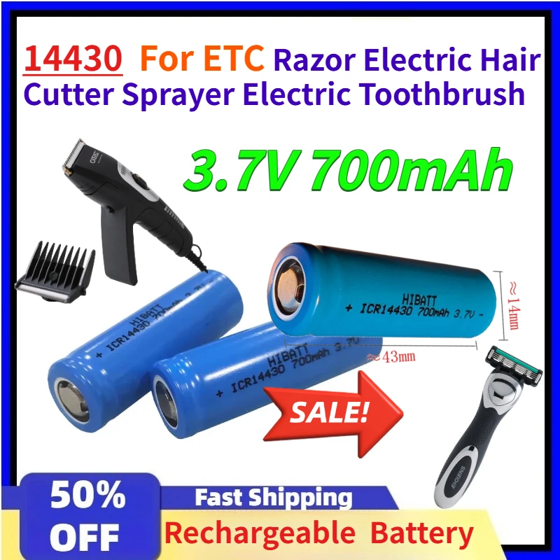 ICR14430 3.7V 700mAh Rechargeable Lithium Battery for ETC Razor Electric Hair Cutter Sprayer Electric Toothbrush Replaceable