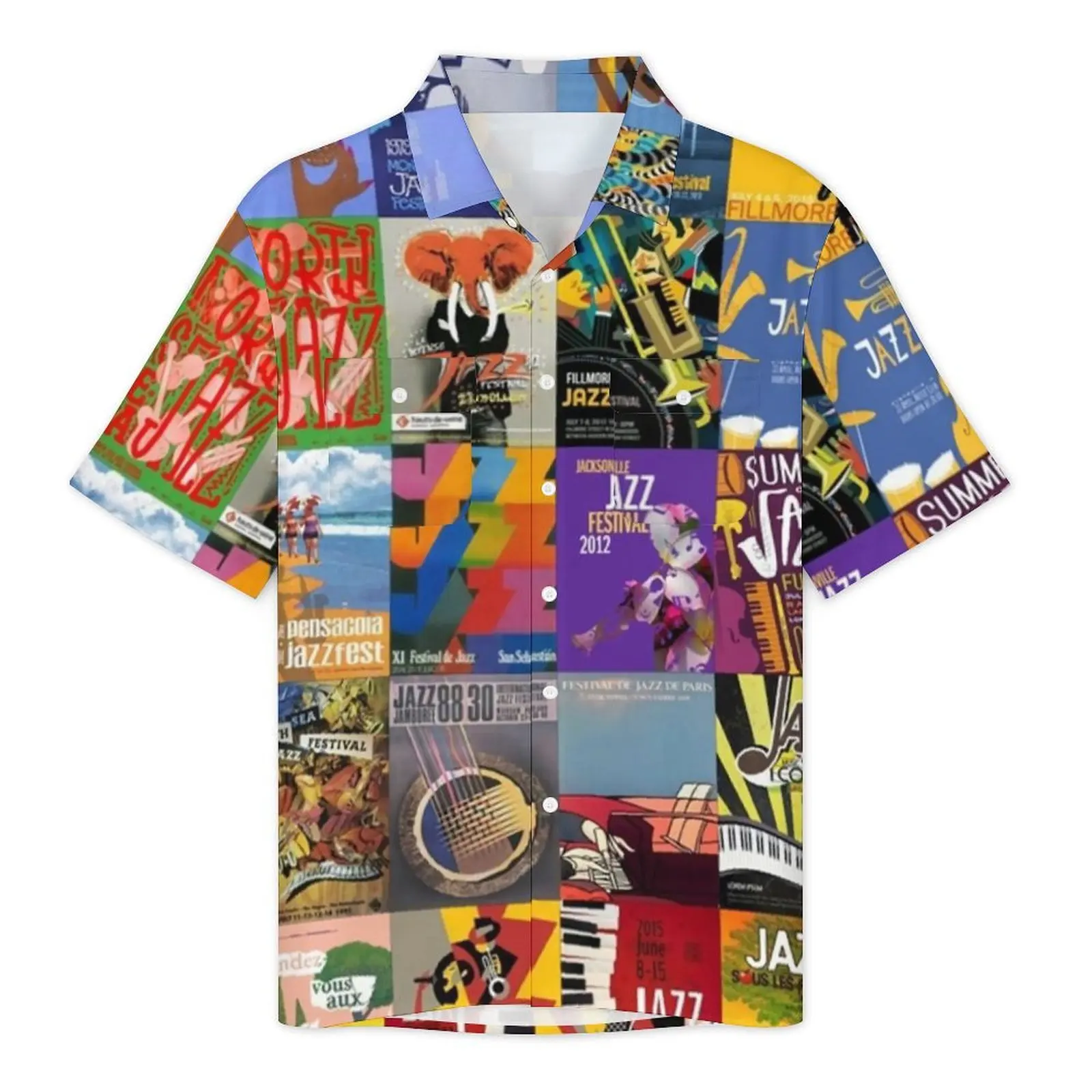 Jazz Festivals Beach Shirt Men New Orleans Music Retro Y2K Casual Shirts Hawaiian Short-Sleeve Y2K Street Oversized Blouses Gift