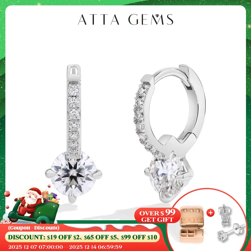 

Attagems Full Moissanite Diamond Earring S925 Sterling Silver Gold Plated 4-Claws Eardrop For Women Wedding Jewelry High Quality