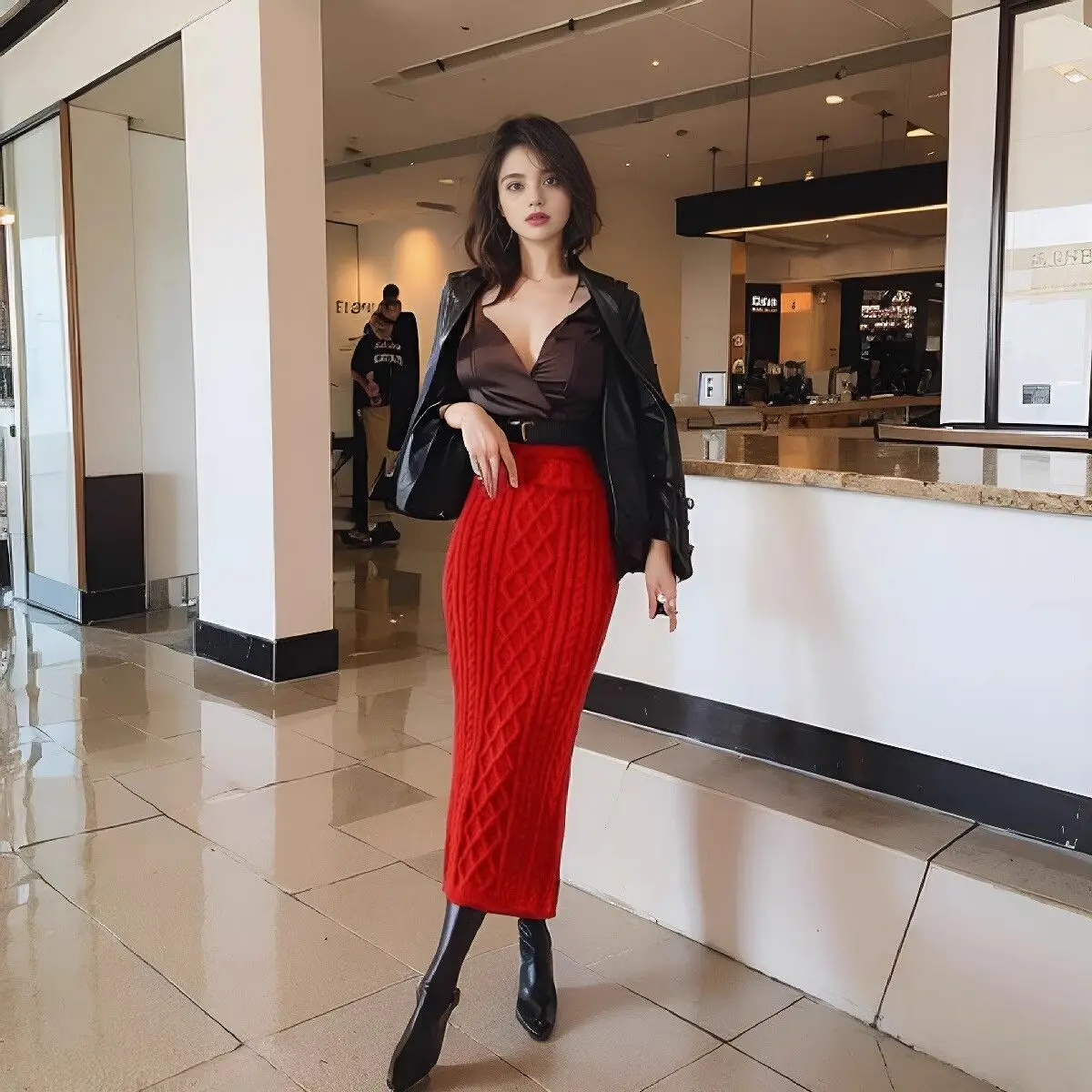 

2024 Temperament Solid Color Long Dress Autumn and Winter Knitted Half Length Skirt Women High Waisted A-line Skirt Showing L154