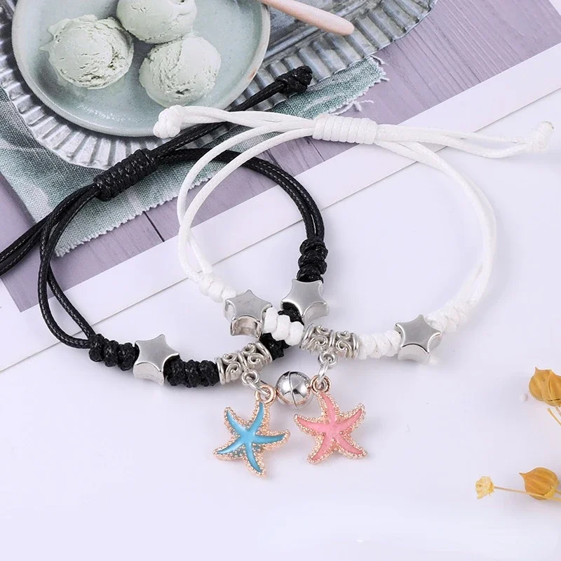 Adjustable Star Pendant Couple Bracelets for Women Girls Black White Heart Knit Bracelet New Fashion Trendy Party Jewelry Gifts