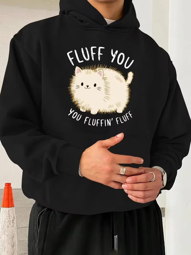 

Мужская толстовка свободного кроя с капюшоном, черный пуловер в уличном стиле, повседневная американская рубашка с капюшоном, подходит для рождественских подарков