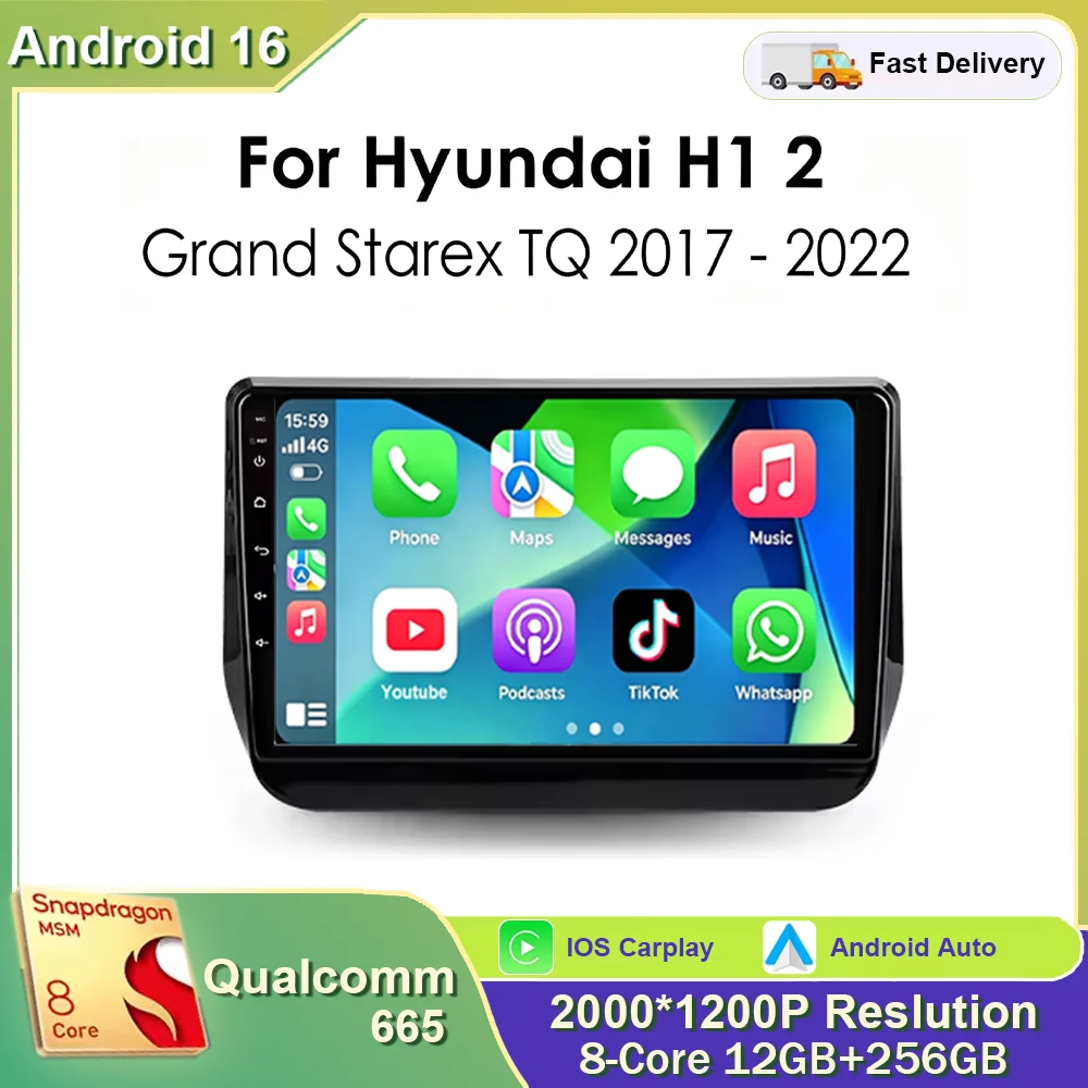 Автомагнитола Android 16 для Hyundai H1 2 Grand Starex TQ 2017-2022, мультимедийный видеоплеер, GPS-навигация, Carplay, 4G, QLED-экран