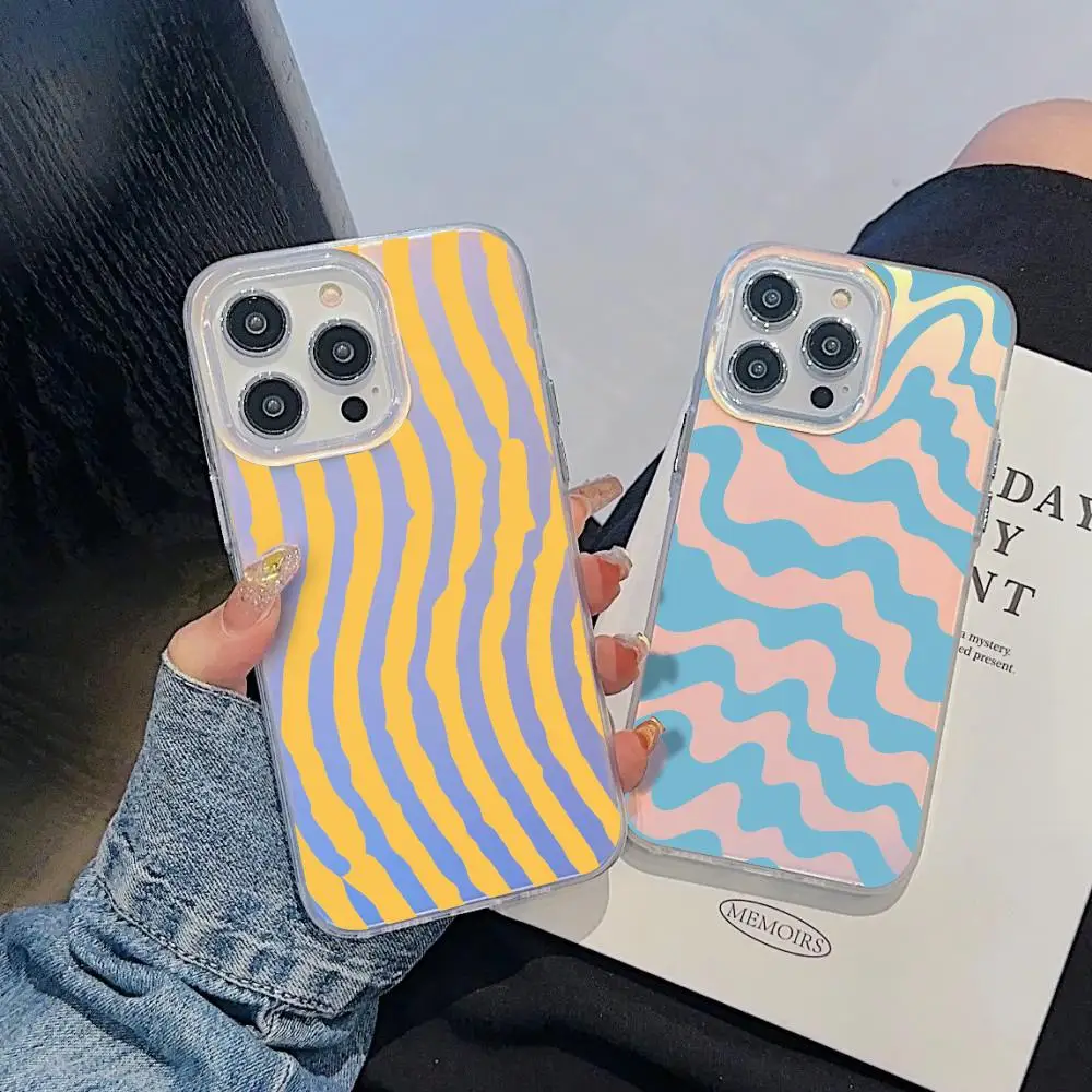 

Acrylic Stripe Pattern Phone Case For iPhone 17 16 15 14 13 12 11 Pro Max Plus Transparent Aurora Laser Gradient Cover
