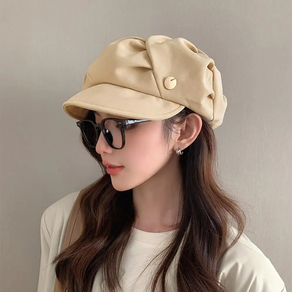 Cloud Top Octagonal Beret Hat Solid Color Short Brim Winter Beanie Hat French Artist Style Warm Elegant Women Cap