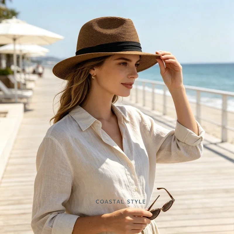 Men's and Women's Foldable Beach Hats Panama Straw Hats Are Perfect for Stage Performances and Outdoor Activities Providing