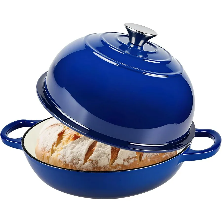 

Эмалированный чугунный голландский горшок с крышкой для выпечки хлеба Идеально подходит для печи для хлеба на закваске, безопасный для до 500F, 6-литровый круглый хлеб