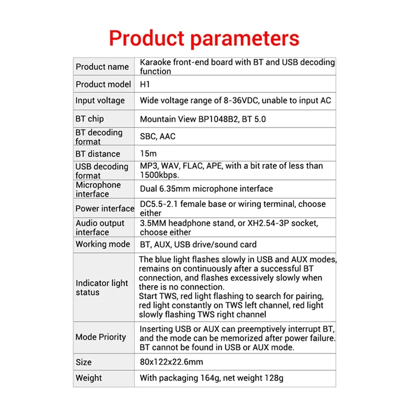 A42Z-DAM H1 Placa de reverberação de karaokê Microfone de efeito frontal cantando com placa de decodificação USB Bluetooth
