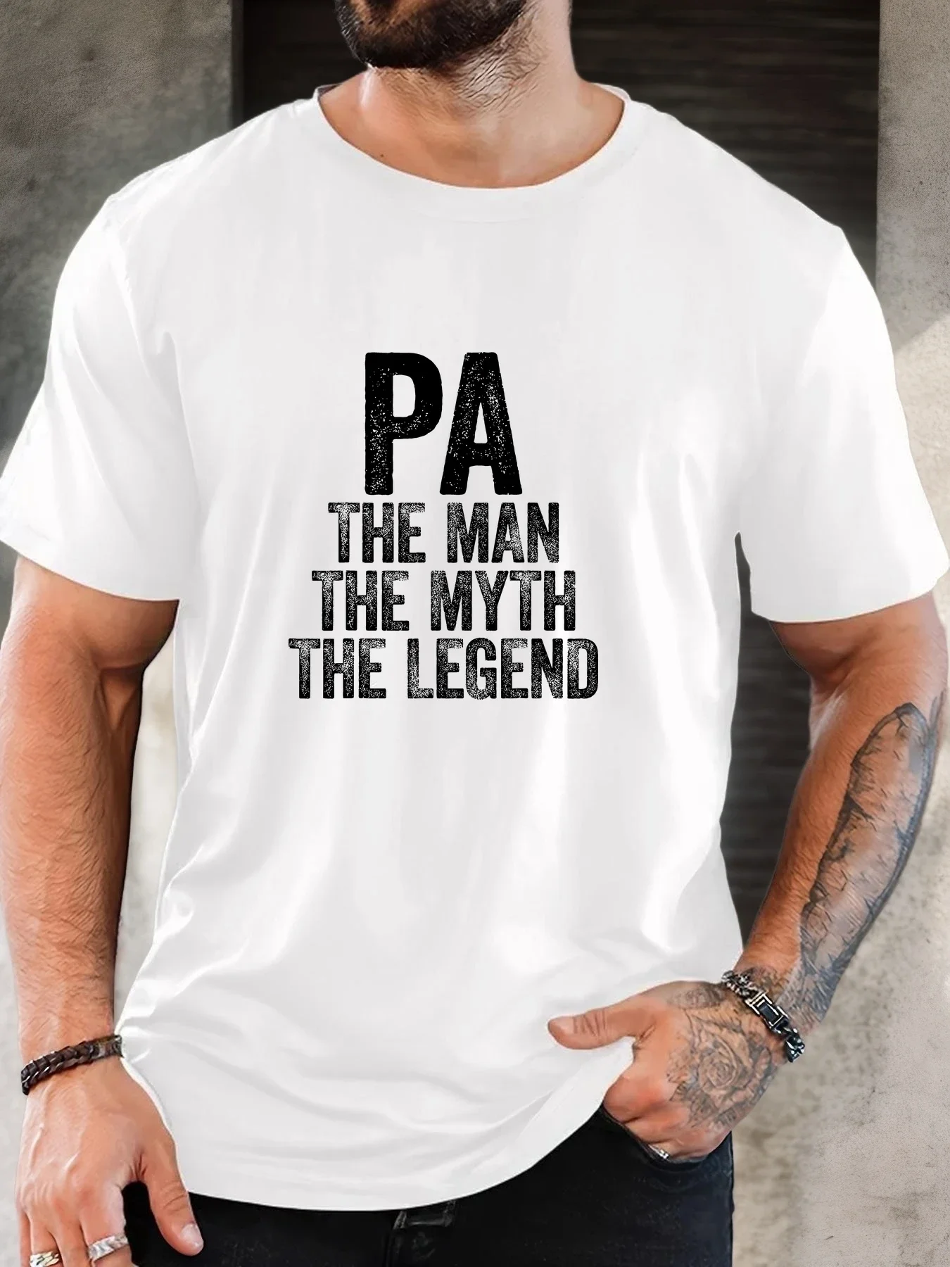 Men Black Crew Neck Tee Distressed Vintage Pa The Man The Myth The Legend Bold Text Grandpa Gift Soft Cotton Male Casual Tops