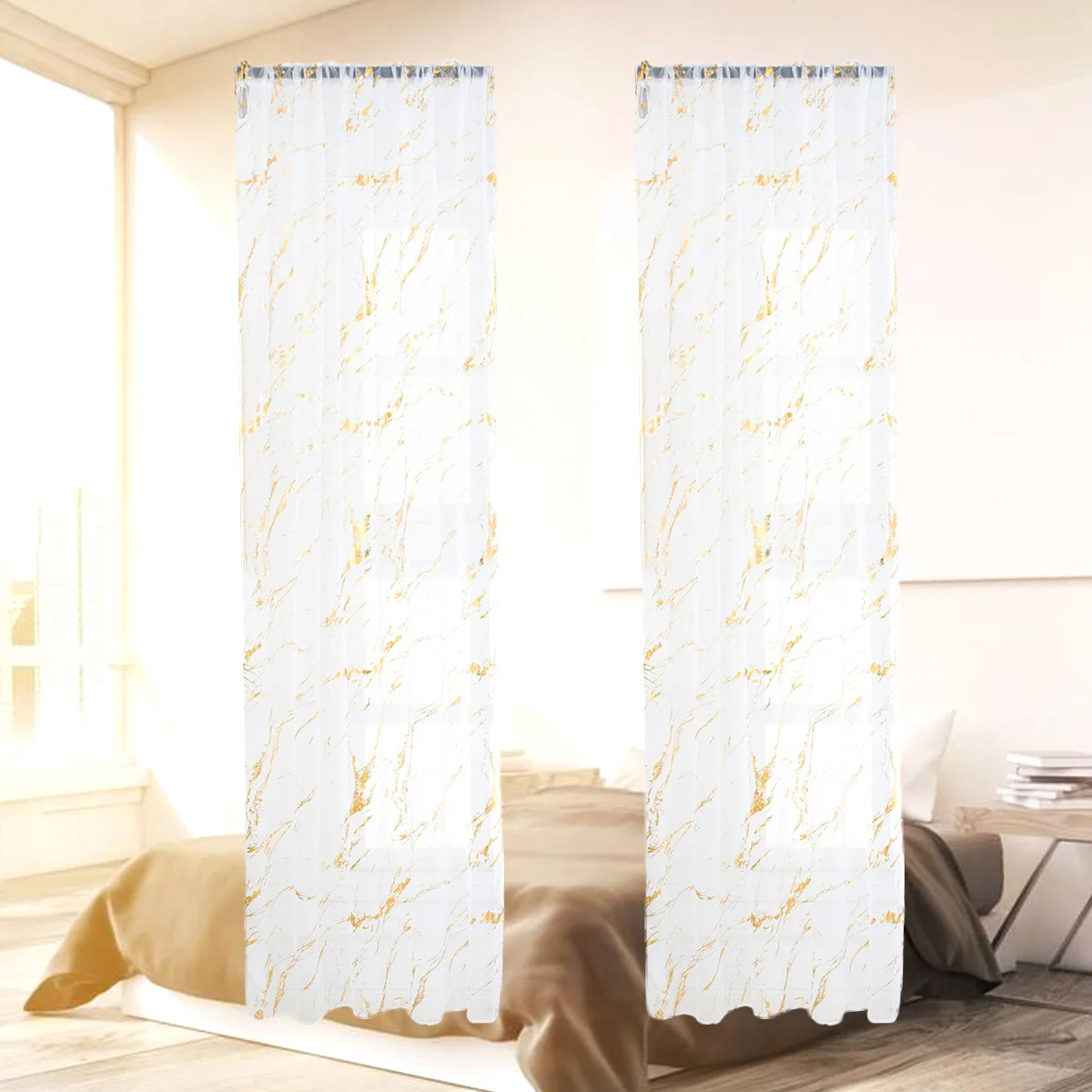 

1Pcs Marble Pattern Bronzing Sheer Curtain Decorative Window Screen Half Shading Tulle for Home Natural Light Flow Living Room