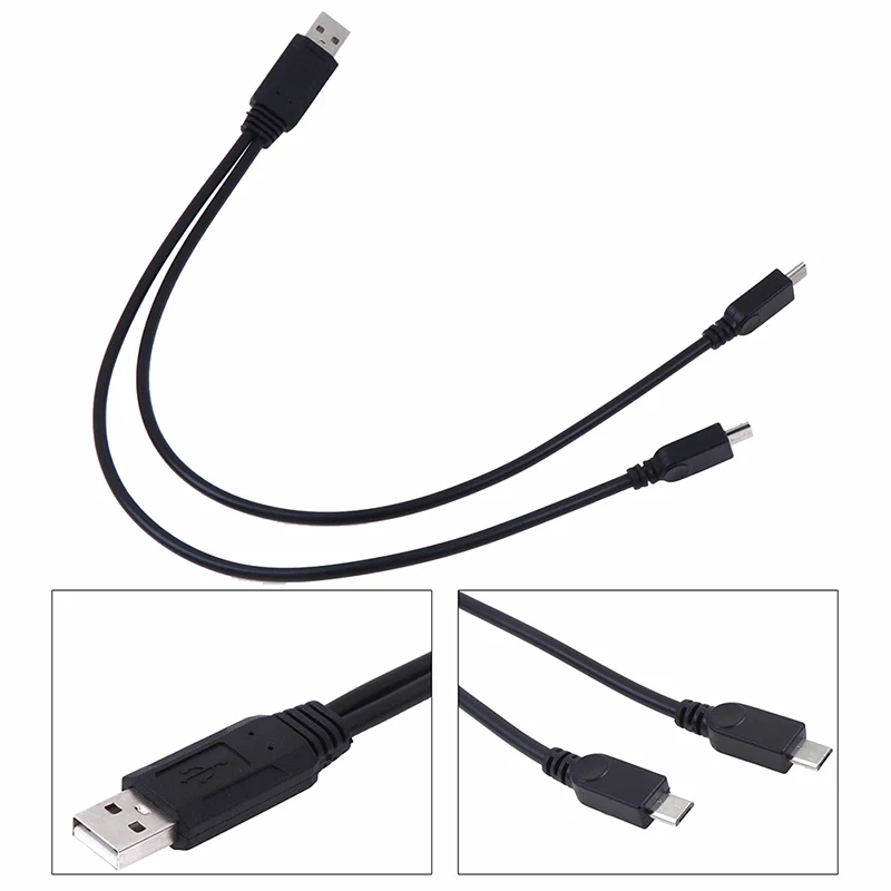 USB 2.0 male to male dual micro usb splitter y charging data cable