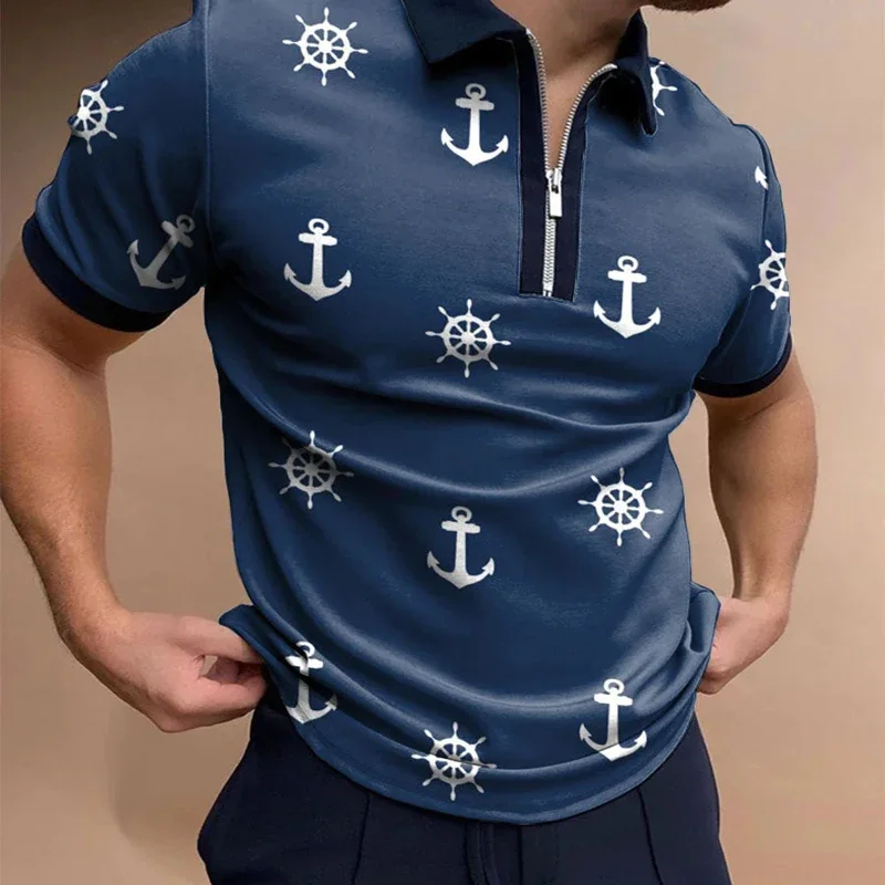 

Captain Ocean 3D Print Polo Zipper Short Sleeve Shirt for Men