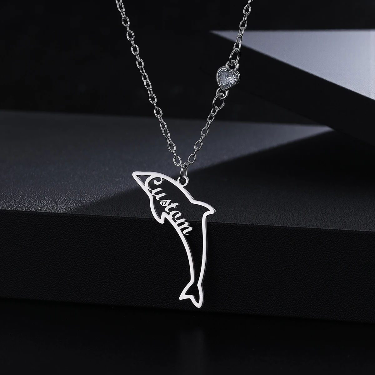 

Custom Name Stainless Steel Hollow Simple Small Dolphin Necklace Women's Fashion Trendy Pendant Necklace