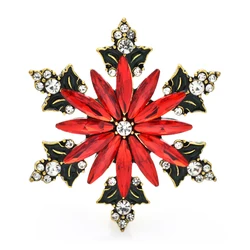 Wuli&baby Red Snowflake Brooches For Women Unisex Rhinestone Beauty Christmas New Year Flower Party Brooch Pin Gifts