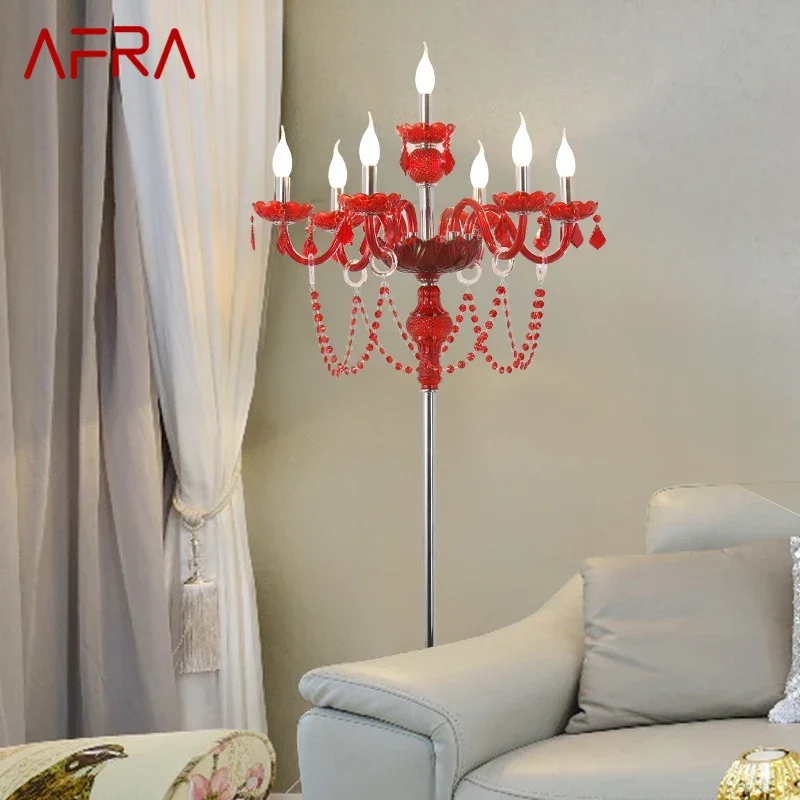 

AFRA European Red Style Crystal Floor Lamp Luxurious Hotel Ballroom Wedding Candle Decoration Lamp Living Room Bedroom Villa