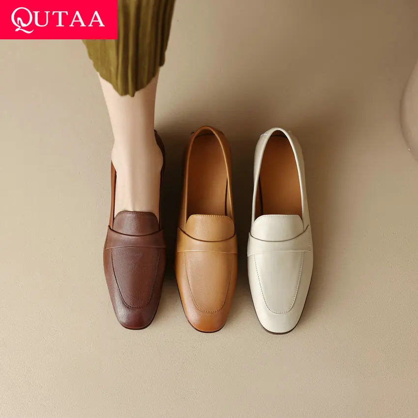 QUTAA 2023 Round Toe Women Flats Office Ladies Casual Genuine Leather Shoes Woman Spring Summer New Arrival Size 34-40