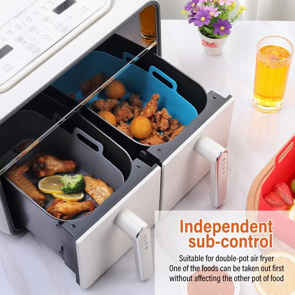 2pc/1pc Air Friteuse Silikon Tablett Rechteck Ofen Backen Korb Wiederverwendbare Liner Einsatz Gericht Gebratenes Huhn für Airfryer Zubehör – Detail 3