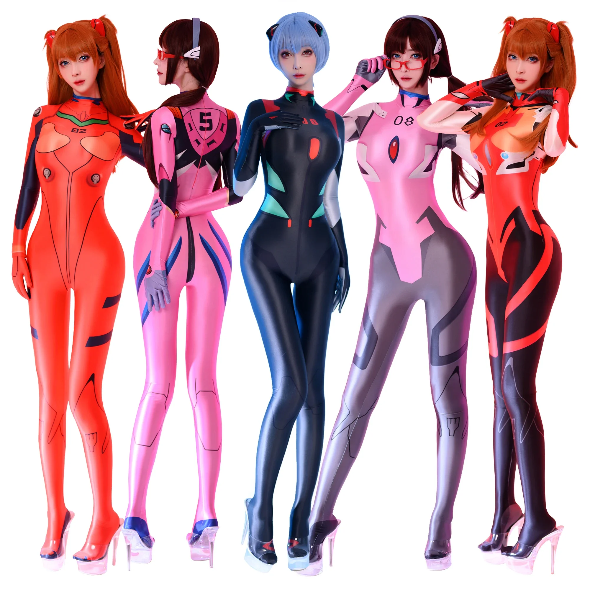 

Anime EVA Ayanami Rei Asuka Langley Soryu Mari Cosplay Costume Bodysuit Glossy Series Jumpsuit wig