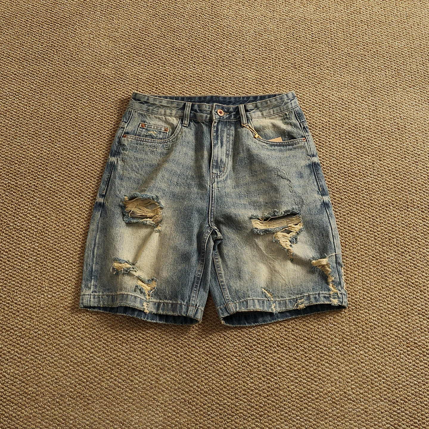 

Мужские джинсовые шорты прямого кроя в стиле ретро с эффектом потертости, летние универсальные бриджи до колена, повседневные, в уличном стиле