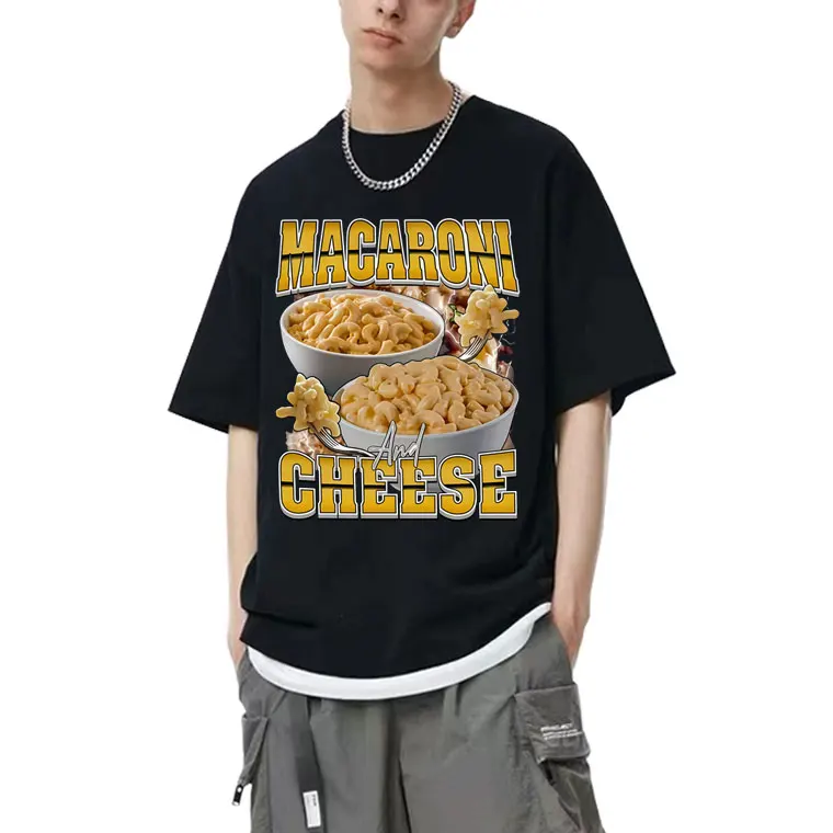 

Macaroni and Cheese Funny Meme Graphic T-shirt Men Women Casual Cotton Vintage T Shirts Oversized Short Sleeve Streetwear Unisex