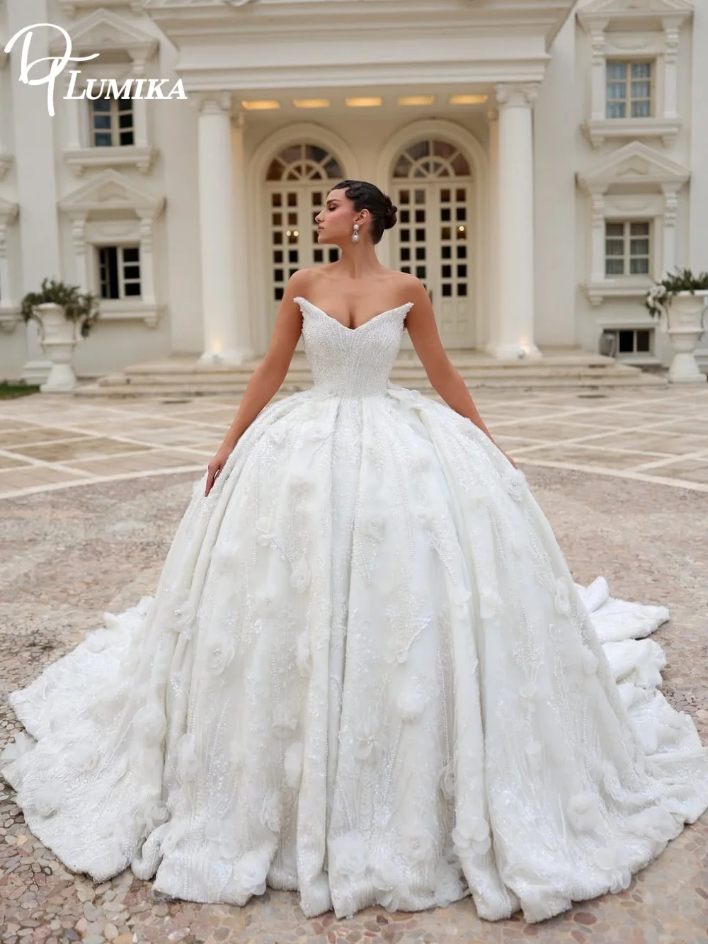 Elegant Sweetheart 3D Flower Wedding Dress Gown Luxury Beaded Bridal Gown For Bride Floor Length Customized Vestido De Novia
