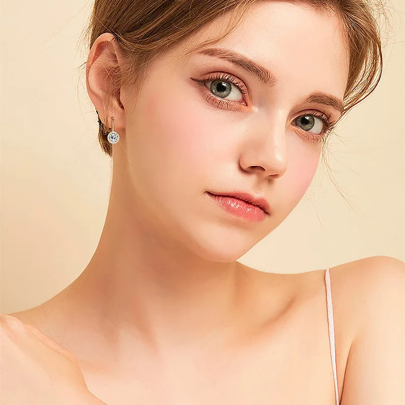 OXTAO 100% Huggie هوب القرط الفضة الحقيقية 925 6.5 مللي متر كامل مويسانيتي أقراط مشبكية مع شهادة 14K مجوهرات مطلية بالذهب هدية