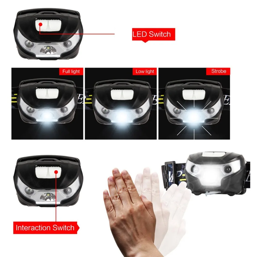 3000Lm Body Motion Sensor Mini LED Headlight Headlamp Rechargeable Camping Hunting Fishing Flashlight Head Torch Lamp USB