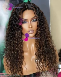 Peluca rizada con malla frontal para mujeres negras, cabello humano rizado con Base de seda, color marrón