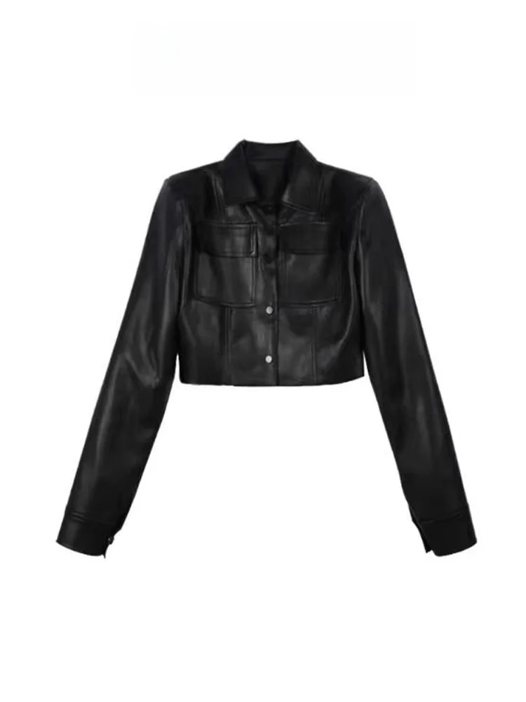 Spicy Girl Bla bavero in pelle PU Jaet ort moto Sle donna primavera Faion Retro ature Top cappotto da donna