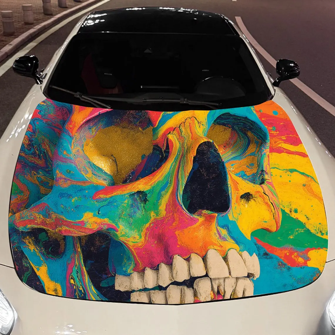 

Разноцветный пигментный череп, дизайн капота автомобиля, виниловые наклейки, защитная поверхность автомобиля, наклейка, украшение автомобиля, виниловые обертывания, Waterpro