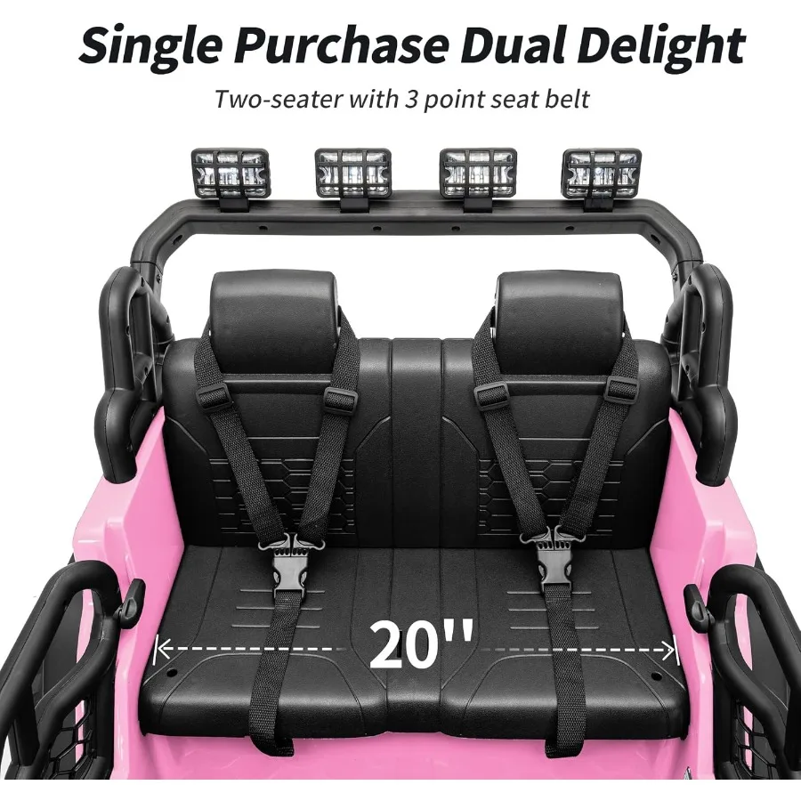 2人乗り乗用玩具車 12V電動カー 4～8歳向け リモコン付き 耐荷重110ポンド LEDライト - ライトピンク