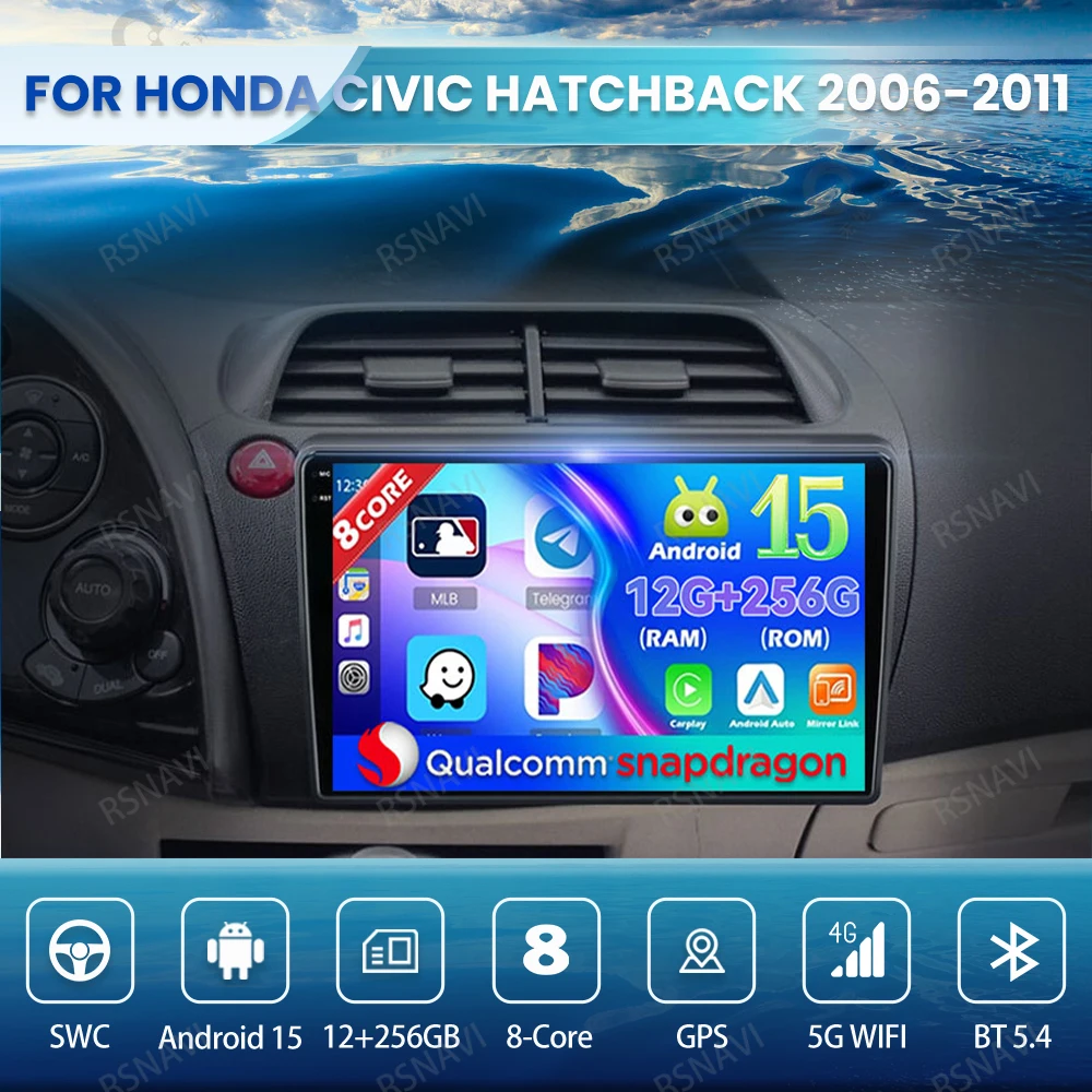 

Android 15 Car Radio For Honda Civic Hatchback 2006-2011 4G LTE Multimedia DSP BT Autoradio Qualcomm Navigation GPS QLED 5G WIFI