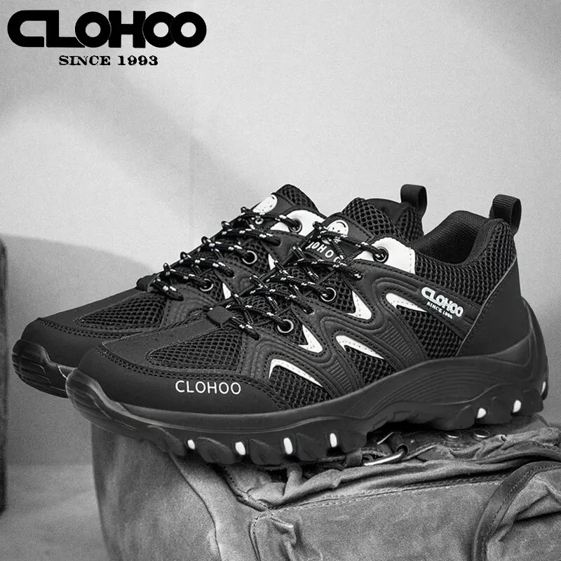 CLOHOO Men\'s Non-Slip Hiking Boots Breathable Casual Walking Running Sport Shoes Mesh Sneakers 2024 Lightweight Outdoor Jogging