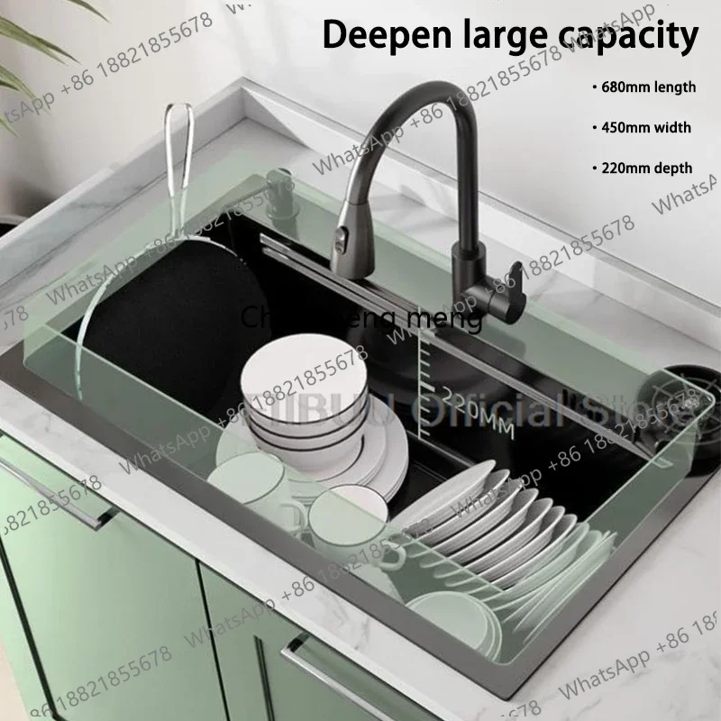 

Kitchen Sink Thickened 304 Stainless Steel Double Track Stepped Multifunction Large Single Slot Wash/Cut/Drain in One Full Set S