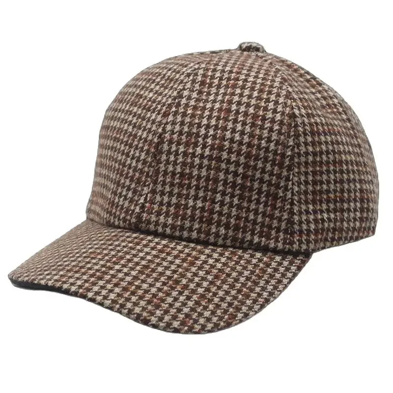 Vintage Tweed Dad Hat Houndstooth Brown Baseball Cap for Men