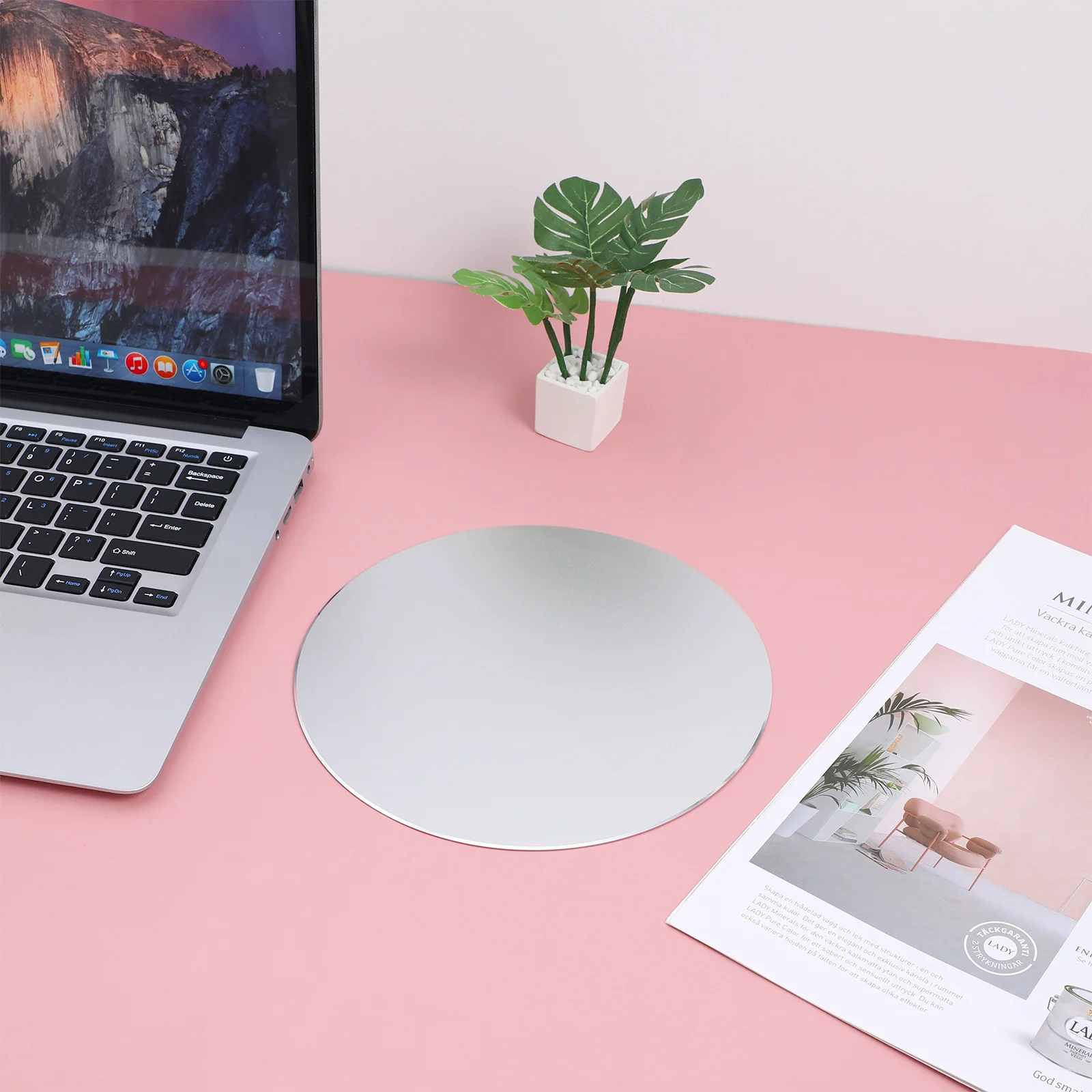 

Double Sided 200mm Round Mouse Pad Aluminum Metal Surface Silver Desk Mat for PC Laptop Computer