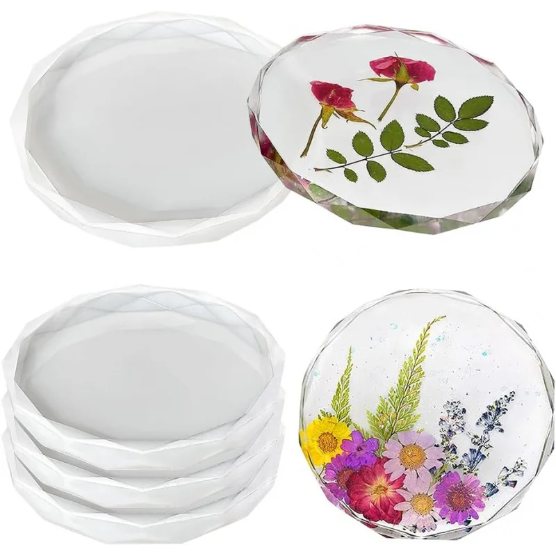 4 Packaged Resin Coaster Molds,Edge Crystal Coaster Mold for Resin Casting,Round Geometric Coaster Silicone Mold for Epoxy Resin